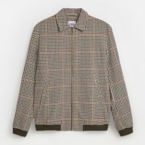 Zara Plaid Bomber Jacket Men L Brown Smart Casual Shaket Tweed Streetwear Preppy